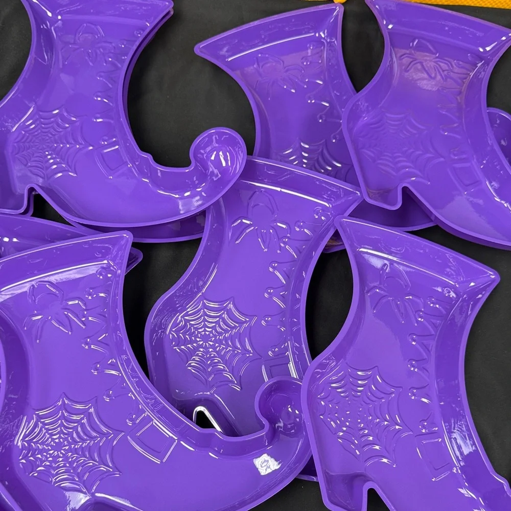 Purple Witch shoe party platter Plates tray all new 8 pieces spider web
